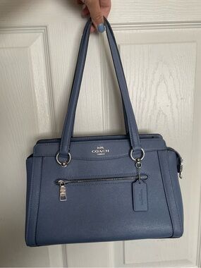 Coach C2852 Kailey Carryall Satchel HandBag Periwinkle Blue Cross Grain Leather